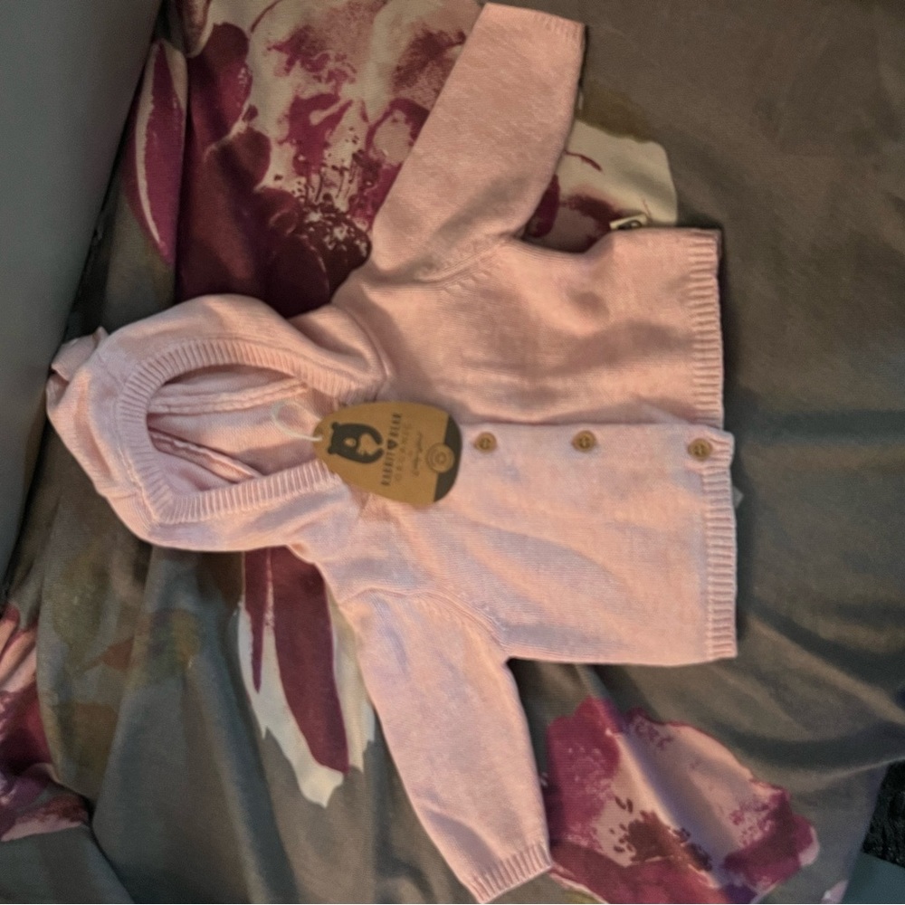 Rabbit + Bear by Emily & Oliver organic baby girl hoodie sweater, nwt.